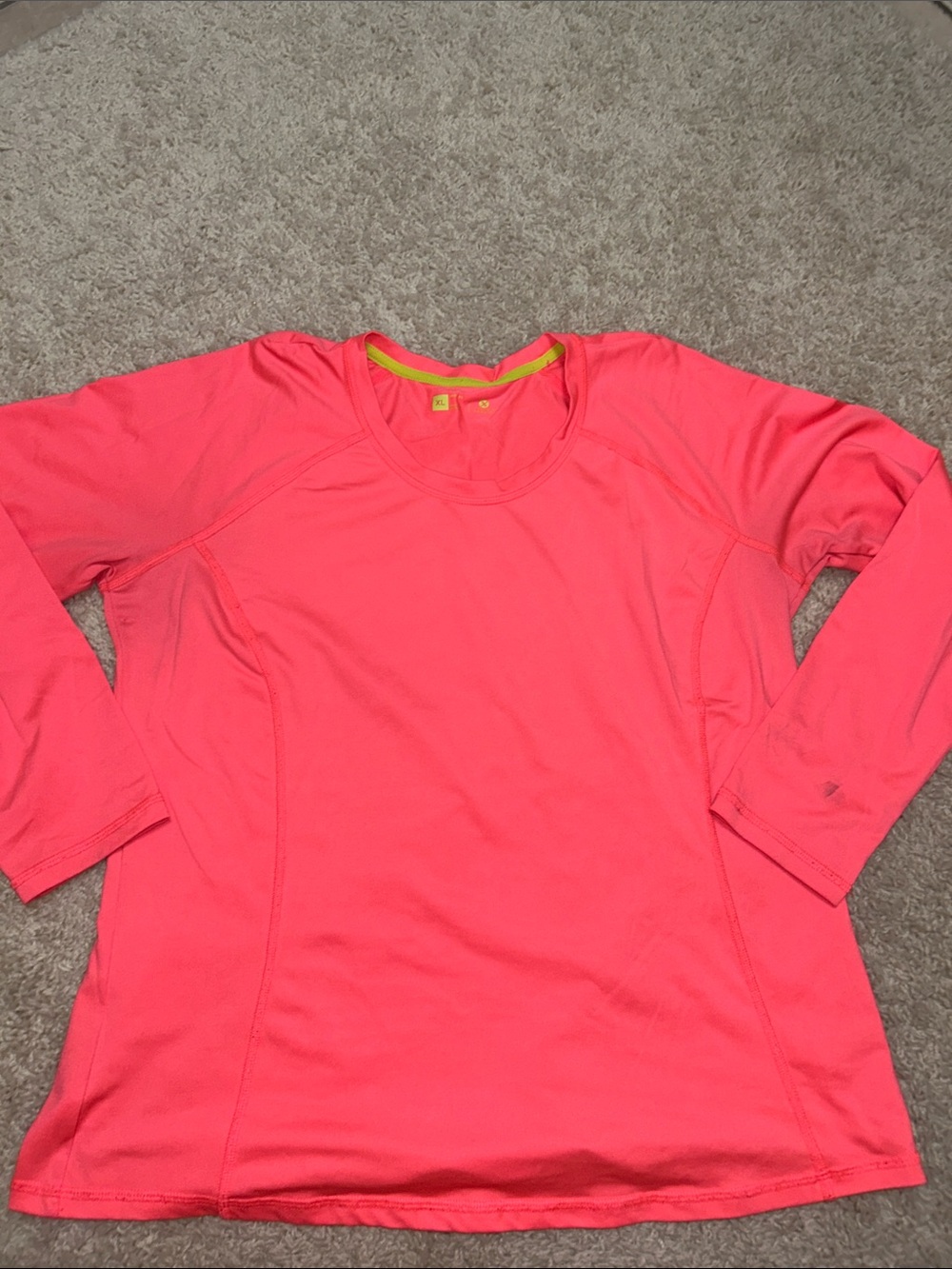 Xersion Neon Coral-Pink Long Sleeve Performance Tee